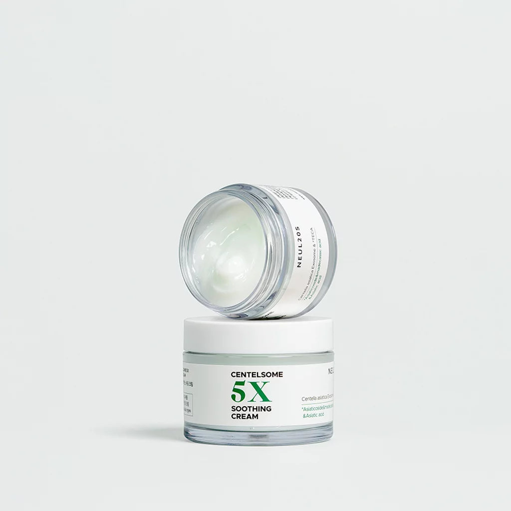 Centelsome 5X Soothing Cream in sleek, white packaging with a clean and minimalist design, featuring soothing properties for sensitive skin.